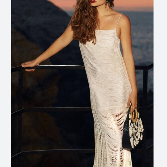 PatBO Dresses & Skirts - NWOT PatBO Draped Fringe Maxi Dress in White size medium